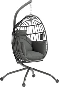 Outsunny Scaun Suspendat în Formă de Ou cu Coș Pliabil și Pernă Groasă, 120x88x192 cm, Negru | Aosom Romania