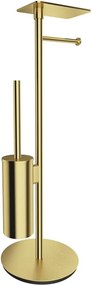 Suport hartie freestanding Omnires Modern Project cu spatiu pentru perie si raft finisaj alama periata