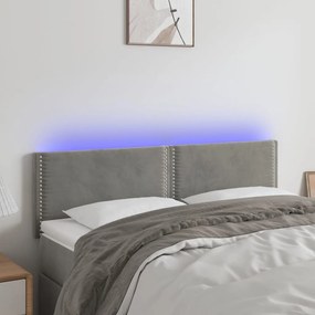 3121520 vidaXL Tăblie de pat cu LED, gri deschis, 144x5x78/88 cm, catifea