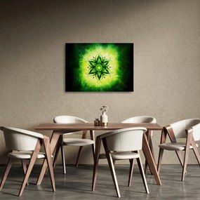 Tablou pe sticlă - Mandala de flori, fundal verde (70x50 cm)