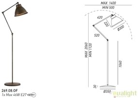 Lampadar, lampa de podea Vintage, Industrial Style cu brat articulat, Loft 269.08.OF
