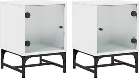 vidaXL Noptiere cu uși din sticlă, 2 buc., alb, 35x37x50 cm