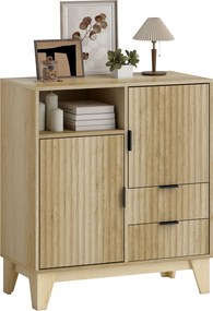 HOMCOM Bufet living, mobilier de depozitare, 2 uși, 2 sertare, raft reglabil, compartiment deschis, 80x40x90cm, lemn natural | Aosom Romania