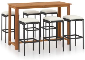3068011 vidaXL Set mobilier bar de grădină cu perne, 7 piese, negru