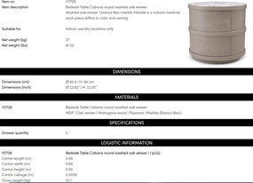 Noptiera/ masuta laterala design LUX Cabana round, stejar albit