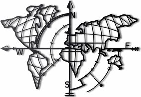 Decoratiune perete WORLD MAP, negru, metal, 95x65 cm