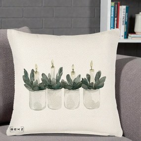 Perna Decorativa Lumanari in Borcane cu Eucalipt, 40x40 cm, Crem Reliefat, Husa Detasabila, Perna Inclusa, BEKZ®