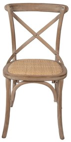 Scaun dining din lemn masiv și răchită, 44x42x88 cm, finisaj natur