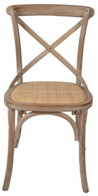 Scaun dining din lemn masiv și răchită, 44x42x88 cm, finisaj natur
