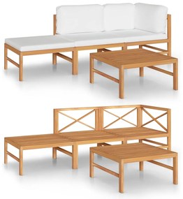 3087250 vidaXL Set mobilier grădină cu perne crem, 4 piese, lemn masiv de tec
