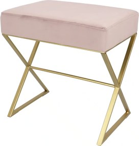 Bancuta eleganta din catifea cu baza metalica aurie, design modern 51x35x53 cm - ROZ - 51X35X53 CM - BAZA METALICA AURIE