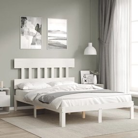 3193577 vidaXL Cadru de pat cu tăblie, 140x190 cm, alb, lemn masiv