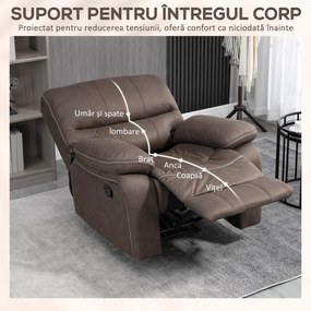 HOMCOM Fotoliu Relax cu inclinare manuala si suport pentru picioare, husa din microfibra si captuseala suplimentara, 97x90x96cm, maro | Aosom Romania