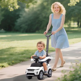 AIYAPLAY Mașinuță de Împins pentru Copii LAND ROVER DISCOVERY, 2-în-1 cu Mâner și Barieră de Siguranță, Alb | Aosom Romania