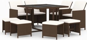 vidaXL Set mobilier de grădină cu perne, 9 piese, maro, poliratan