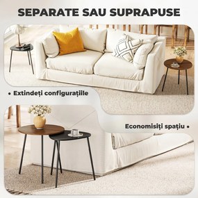 HOMCOM Set 2 Măsuțe de Cafe Suprapunibile cu Cadru din Metal Nuc și Negru | Aosom Romania