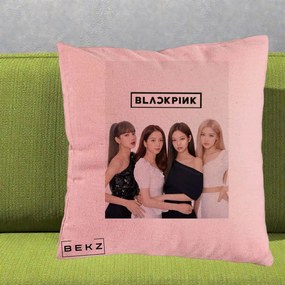 Perna Personalizata K-pop BLACKPINK Foto Grup-Negru, 40x40 cm, Roz, Husa Detasabila, Perna Inclusa, BEKZ®