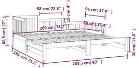 Pat de zi extensibil, maro miere, 2x(90x200) cm, lemn masiv pin maro miere, 90 x 200 cm