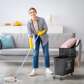 HOMCOM Cărucior Profesional pentru Curățenie cu Găleată pentru Mop de 20L, 60x27x70,5 cm, Negru | Aosom Romania