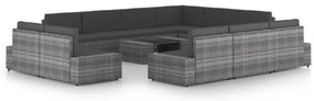 vidaXL Set mobilier de grădină cu perne, 12 piese, gri, poliratan