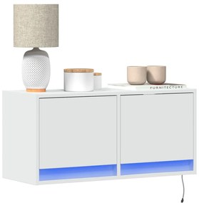 vidaXL Comodă TV de perete cu lumini LED, alb, 80x31x38 cm