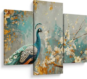 Tablou - Păun cu decor de aur (90x60 cm)