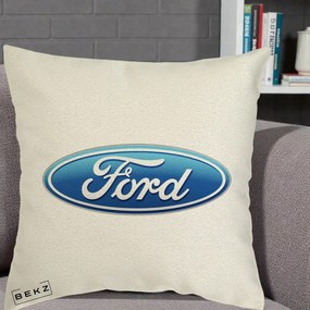 Perna Personalizata cu emblema Ford, 40x40 cm, Ecru, Husa Detasabila, Perna Inclusa, BEKZ®