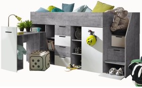 Pat pentru copii combinat 90 cm Kesa 3 (beton + alb mat) (D). 1085826