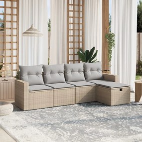 vidaXL Set canapele de grădină, 5 piese, cu perne, bej, poliratan