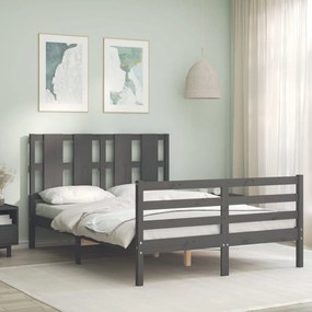 3194098 vidaXL Cadru de pat cu tăblie, gri, 140x190 cm, lemn masiv