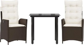 vidaXL Set mobilier de grădină cu perne, 3 piese, maro, poliratan