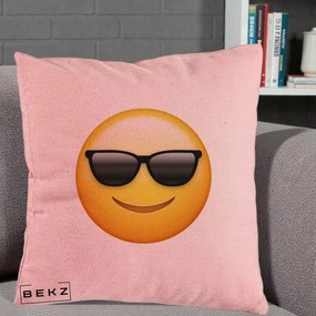 Perna Decorativa Emoji Cool Ochelari, 40x40 cm, Roz, Husa Detasabila, Perna Inclusa, BEKZ®