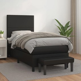 3137509 vidaXL Pat continental cu saltea, negru, 80x200 cm, piele ecologică