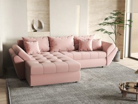 Colțar extensibil dumonde cu ladă de depozitare si sezut confortabil din spuma high-density, Loana Royal Pink 270x185 cm