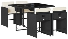 3211074 vidaXL Set mobilier de grădină cu perne, 5 piese, negru, poliratan