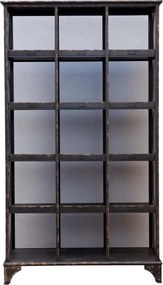 Etajeră din metal, negru, cu 15 compartimente și suporturi pentru etichete, spate din tablă perforată, finisaj antichizat, 197,5 x 112 x 39,5 cm,
