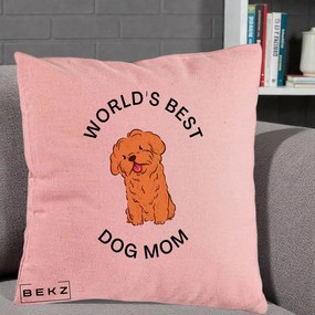 Cadou pentru Iubitorii de Caini - Perna Personalizata World's Best Dog Mom, 40x40 cm, Roz, Husa Detasabila, Perna Inclusa, BEKZ®