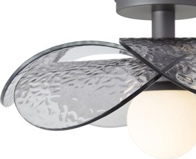 Plafonieră de design argintie cu sticlă fumurie striată - Kemner
