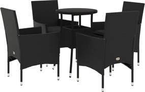 vidaXL Set mobilier de grădină cu perne 5 piese negru poliratan&sticlă