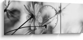 Tablou - Flori alb-negru (cu ceas) (90x30 cm)