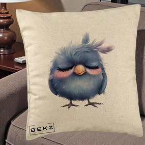 Perna Decorativa Pui Adormit Albastru, 40x40 cm, Bej, Husa Detasabila, Perna Inclusa, BEKZ®