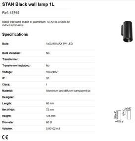 Aplica perete ambientala design modern STAN neagra