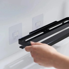 Raft pentru baie negru mat autoadeziv din oțel Film Hook – YAMAZAKI