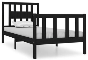 3104092 vidaXL Cadru de pat mic single, negru, 75x190 cm, lemn masiv