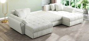 Colțar extensibil dumonde cu ladă de depozitare si sezut confortabil din spuma high-density, Loana U Ambience Ivory 355x185 cm