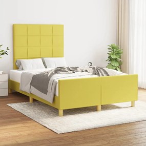 Cadru de pat cu tablie, verde, 120x200 cm, textil Verde, 120 x 200 cm, Cu blocuri patrate