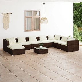 3101866 vidaXL Set mobilier de grădină cu perne, 9 piese, maro, poliratan