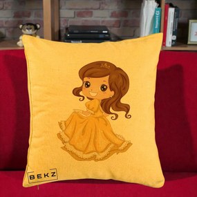Perna Decorativa Printesa Bella Rochie Aurie, 40x40 cm, Galben, Husa Detasabila, Perna Inclusa, BEKZ®