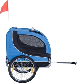 PawHut Remorcă de Bicicletă pentru Câini cu Punct de Atașare, Ferestre Laterale și Steguleț, 130x73x90 cm, Albastru | Aosom Romania