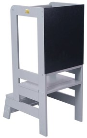 Inaltator Learning Tower Ajustabil cu tabla de scris, Ajutor de bucatarie MeowBaby  , lemn Gri inchis